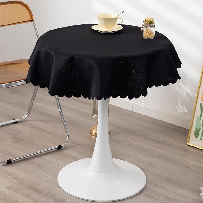 Small Round Black Tablecloth 36 Inch Polyester Fabric Washable Table Cover Decorative Wrinkle Resistant Solid Color Table Cloth for Kitchen Dinning Party Wedding Camping