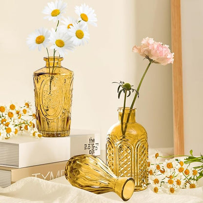 Amber Gold Glass Bud Vases Set of 24, Vintage Small Vases for Flowers, Clear Crystal Mini Style in Bulk, Small Flower Glass for Centerpieces Wedding Decorations Home Party Decor