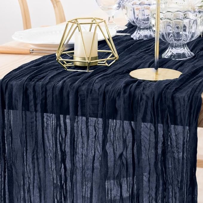 MLMW Navy Blue Table Runner Cheesecloth Boho Gauze Rustic Cheese Cloth Table Runner 160 inch Sheer 13.3ft for Graduation Wedding Party Baby Bridal Shower Birthday