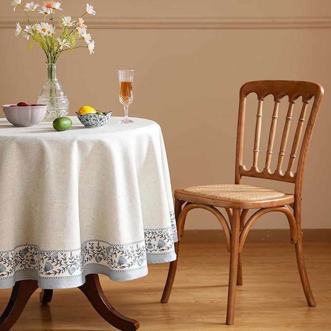 ISAENNE Designer Vintage Linen Elegant Small Round Tablecloth,Chinoiserie Floral Table Cloth,Wrinkle Resistant Decor Table Cover for Dining Thanksgiving Kitchen,Diameter 55"-Segerman B