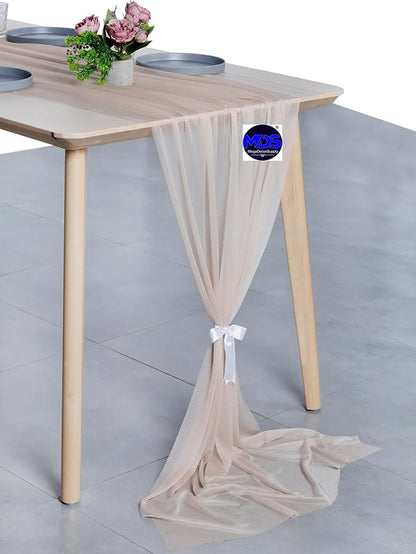 MDS 25 Pack 10ft Chiffon Table Runner 29 x 120 Inches Sheer Wedding Runner Romantic Rustic Table Runner for Wedding Decorations, Birthday Parties, Bridal Shower Party Arch Decor - Nude