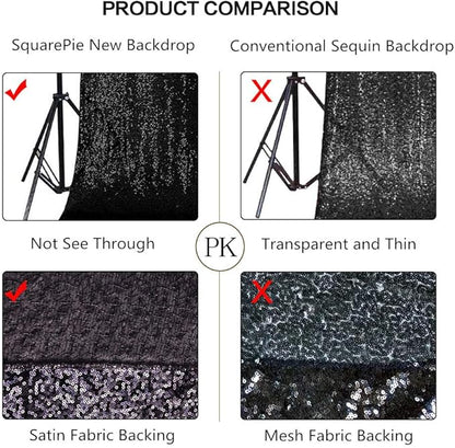 SquarePie Sequin Backdrop Less Transparent Background Sparkly Curtain for Wedding Halloween Party 6FT x 8FT Black