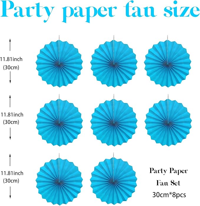 Blue Hanging Paper Fans,Blueaccessories Paper Decorations for Party,Blue Harmony Classroom Decorations,Party Decorations for Boys 12in Hanging Paper Fans 30 Color DIY Set (Sky Blue)