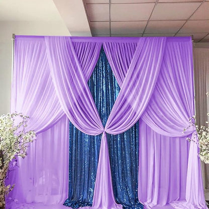 DUOBAO Lavender Chiffon Curtains 2 Panels 58 Inch Width by 120 Inch Long Light Purple Wedding Sheer Backdrop Drapes Window Curtain for Living Room Voile Photography Backdrops(5FTx10FT)