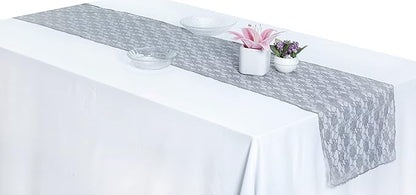 MDS Pack of 15 Wedding 12 x 108 inches Lace Table Runner for Wedding, Decorations for Birthday Parties, Banquets, Graduations, Engagements, and Runners fit Rectangle, Round Table- Silver Gray