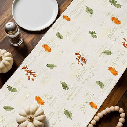 Fall Wildflowers Cotton Linen Table Runner for Dining Kitchen, Thanksgiving Pumpkin Outdoor Party Rustic Tablerunners Decoration, Botanical Floral Vintage Dresser Scarf Tablecloth Runners 13x72 Inches