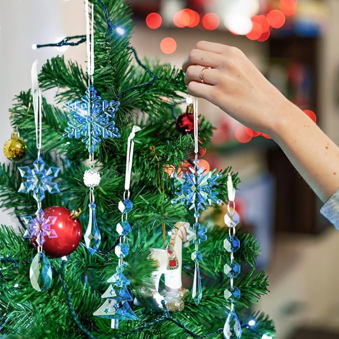 Lanpn 26 Pcs Christmas Ornaments Crystal Christmas Tree Decoration, Hanging Clear Acrylic Snowflake Icicle Drop Pendants for Xmas Winter Outdoor Indoor Party Decoration Blue