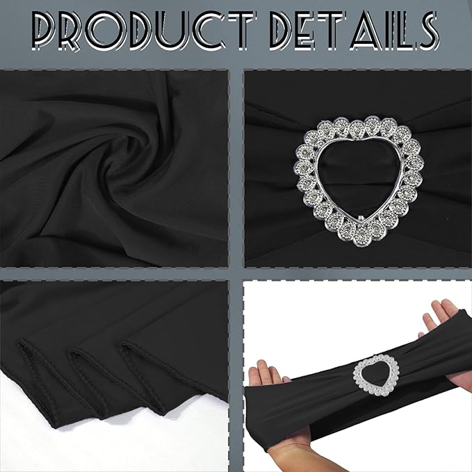 100PCS Spandex Stretch Black Chair Sashes Bows Universal Elastic Chair Cover Bands Ties with Buckle Slider for Wedding Party Birthday Reception Event Banquet Decoration(Black)