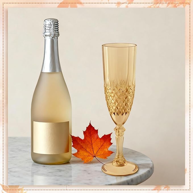 Plastic Champagne Flutes, 24PCS Gold Wine Glasses Goblets Cups Reusable Flute, for Weddings Bachelor Parties Toasting and Events(24, Gold)