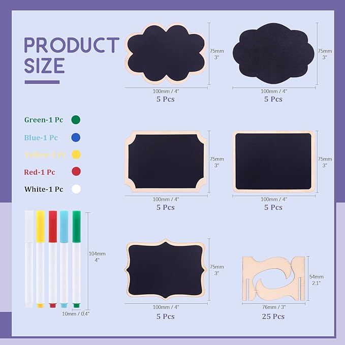 Swpeet 30Pcs 5 Designs Mini Chalkboards Signs with Liquid Chalk Markers Assortment Kit, Chalkboards Blackboard for Weddings, Birthday Parties, Table Numbers, Message Board Signs and Event Decoration