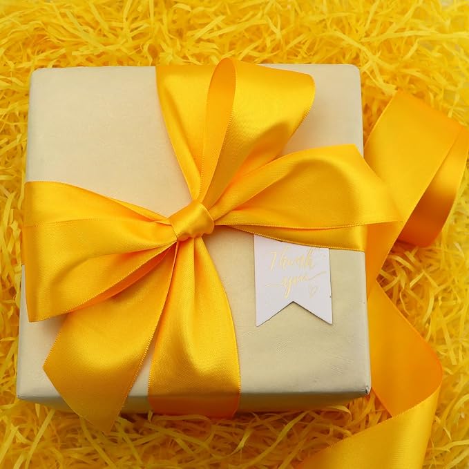 Yellow Solid Satin Ribbon 2 Inch 25 Yards Solid Polyester Fabric Ribbon for Gift Wrapping Wedding Christmas Baby Shower Birthday Party Decoration Handmade Immortal Flower Craft