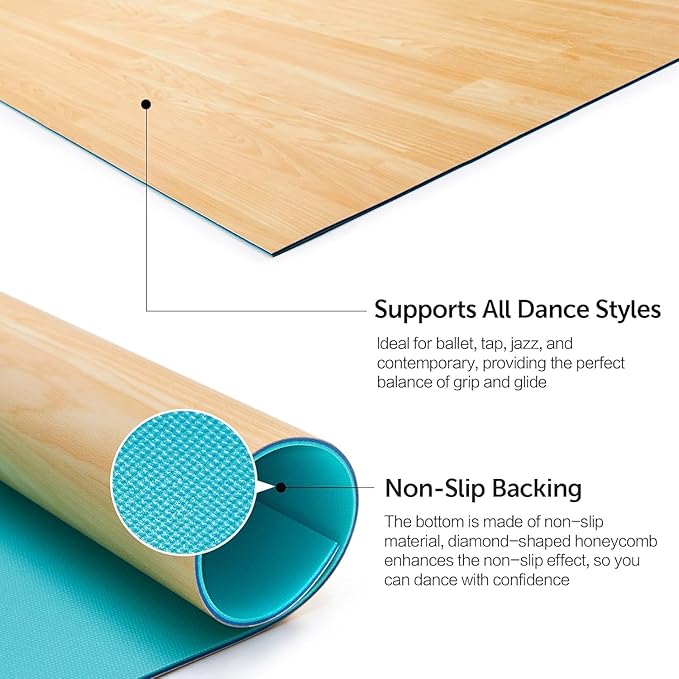 Marley Dance Floor, Portable PVC Dance Mat 4x6 Feet with Carry Bag Non-Slip Shock-Absorbing Vinyl Flooring for Ballet Jazz Tap Home Studio Practice -4.5MM Thick for Adults and Kids