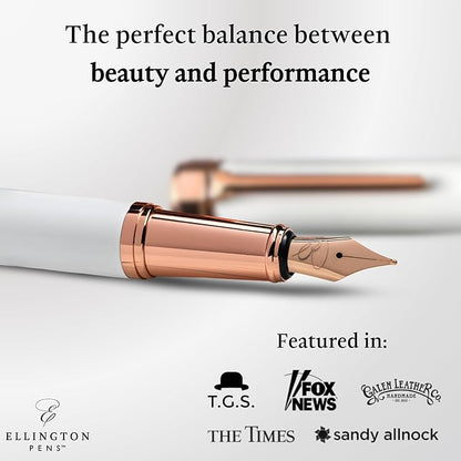 Ellington Pens Luxury Fountain Pen Set- Fountain Pens for Writing - Smooth Fine Nib - Includes Refillable Ink Converter, 3 Ink Cartridges [Black & Blue], Gift Box - Elegant Calligraphy