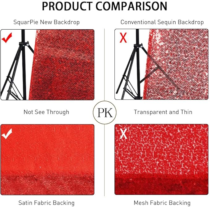 SquarePie Sequin Backdrop Curtain Not See Through Thick Glitter Background for Party 6FT x 8FT Red