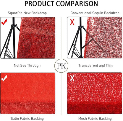 SquarePie Sequin Backdrop Less Transparent Background Sparkly Curtain for Wedding Party 7FT x 7FT Red