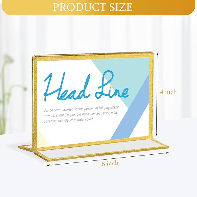 Hoteam 24 Pack 6 x 4 Clear Acrylic Sign Holder with Gold Borders, Gold Picture Frame, Double Sided Wedding Table Number, Acrylic Menu Stands for Wedding Table, Restaurant Sign, Photos Display