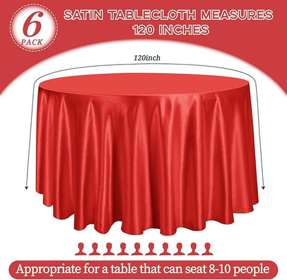 fani 6 Pack 120 Inch Red Satin Tablecloth - Premium Bright Silky Round Tablecloth Overlay Smooth Fabric Table Cover, Table Decoration for Wedding Party Banquet Events Restaurant Kitchen Dining