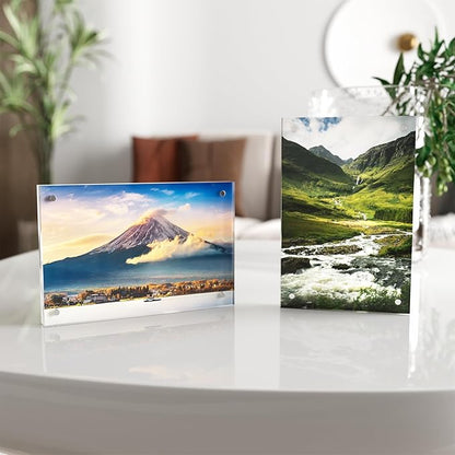 4x6 Acrylic Picture Frame 3 Pack, Clear Freestanding Double Sided Frameless Magnetic Photo Frames, Desktop Display Decor Gift