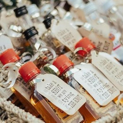 Take a Shot we Tied the Knot (or Take a shot we are tying the knot) Wedding Personalized CardStock Keepsake Souvenir Favor Tag sets of 25 Tags (Large 1 3/4" x 3 1/4")