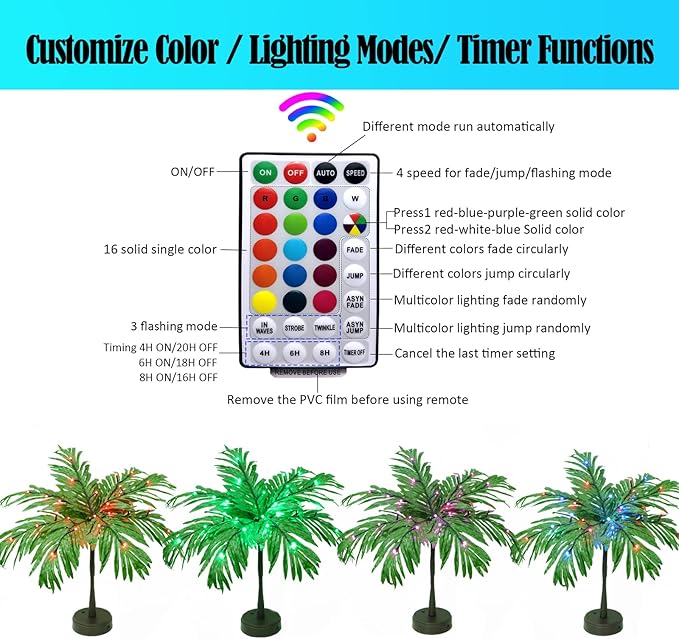 23In Color Changing Light Up Palm Tree - Battery/USB Powered Artificial LED Lights for Tropical Party Decorations, Luau Summer Hawaiian Home Table Top Decor