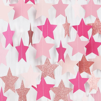 Hot-Pink Rose-Gold Party Decorations Garland - 62ft Twinkle Little Star Hanging Streamers Banner,Birthday Wedding Bridal Baby Shower Bachelorette Engagement Decor Hugtmr