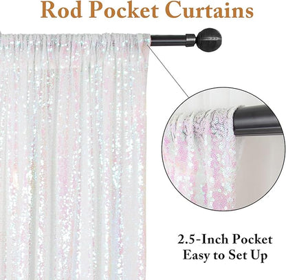 ShinyBeauty 4-Pack Sequin Photo Backdrop Curtains 2x8FT - Glitter Gold & Transparent White Sparkling Wall/Stage Background for Photography Studio, Birthdays, Weddings, Parties
