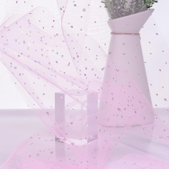 Glitter Tulle Rolls, 6' by 50 Yards (150FT) Sequin Tulle Netting Fabric for Tutu Skirts Sewing Birthday Wedding Party Decoration (Light Pink)