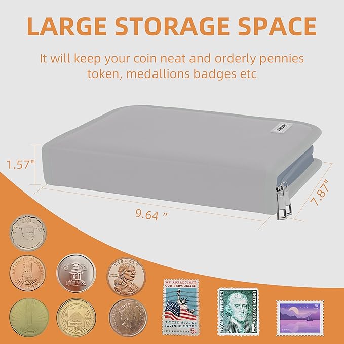 Coin Collection Book for Collector,260 Pockets Fireproof Coin Collection Holder Album,Coin Collection Organizer Storage Box Case Album for 20/25/ 27/30/ 38mm Coins,Silver