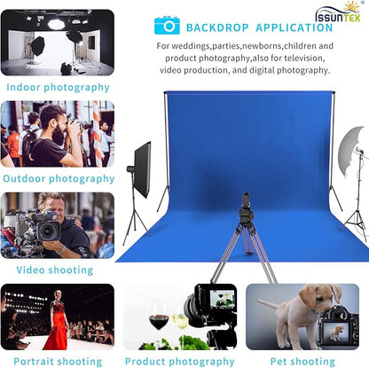 ISSUNTEX 10X24 ft Background Muslin Backdrop, Photo Studio, Collapsible High Density Screen for Video Photography and Television-Blue