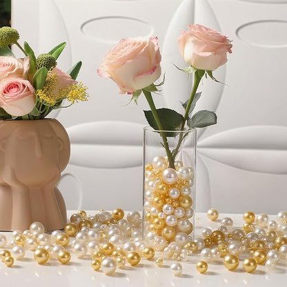 200 Pcs Vase Filler Beads Gold and White Pearl Beads for Vase No Hole Pearls for Centerpieces Vases DIY Home Table Party Decor DIY Wedding 8/14/20mm