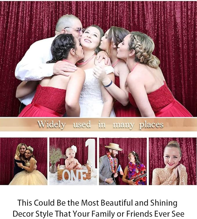 ShinyBeauty Burgundy Sequin Backdrop 10FTx10FT Sequin Fabric Backdrops for Photograph Photo-Backdrop-Drapes 10FT Sparkle Curtains for Wedding Wine Glitter Backgrounds for Shimmer Background