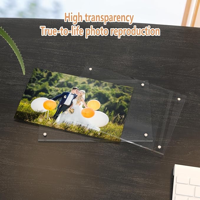 HELPLEX Picture Frames, 1 Pack 4x4 inch Acrylic Picture Frame Clear 4 x 4 Photo Frames Magnetic Picture Frames Ready for Tabletop Display, Effectively Protect Photos from Fading and Yellowing