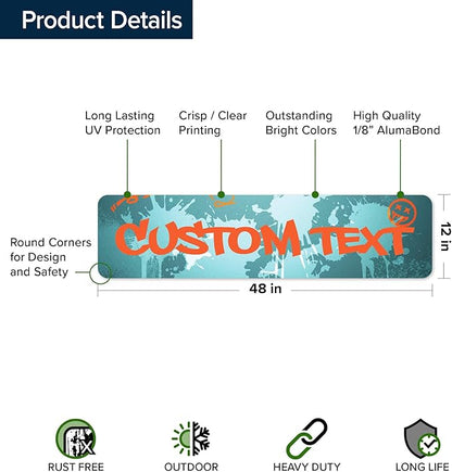 Custom Sign, Custom Street Sign, 11 Font Colors, 13 Font Styles, 4 Hole Options, 22 Sizes, 12x48 Inches, Rust Free DiBound, Fade Resistant, Made in USA by My Sign Center (Graffiti)