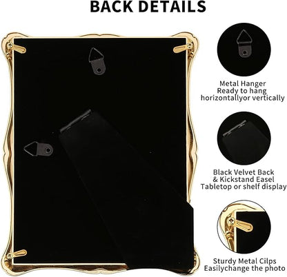 4 x 6'' Premium Alloy Gold Photo Frame - High-End Décor Picture Frames 6x4'' with Velvet Backing,Hi End Décor Metal Frames