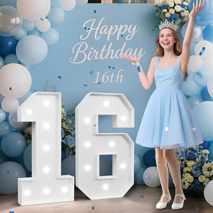3FT Marquee Numbers 16, Happy 16th Birthday Decorations for Girls Boys, Large 16 Light up Number for Sweet 16 Party Decorations Supplies, 16th Anniversary Party Decor