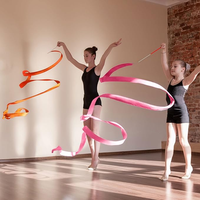 Yilloog Ribbon Dancing Wands Party Favors, 78.7 Inch Gymnastics Ribbon Streamers Rainbow Artistic Ribbon Dancer Twirling Wands, Rainbow Birthday Decorations, Girls Party Games