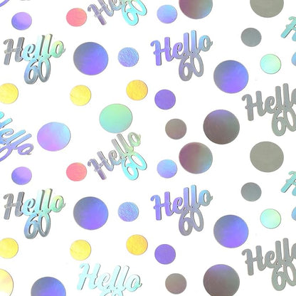 Hello 60 Birthday Confetti for Table Iridescent 60th Birthday Party Decorations for Women Sixty Years Old Happy Birthday Tables Scatter Circle Dots Party Confetti Anniversary Decor 300PC