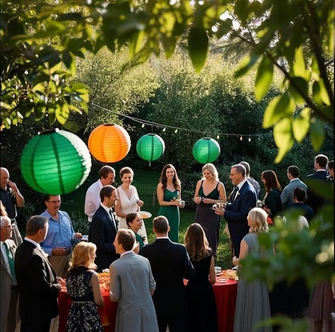 Green Orange Paper Lanterns Decorative 15pcs Party Hanging Decorations for Bachelorette Wedding Birthday Baby Shower Graduation Anniversary Green orangeThemed Room Decor