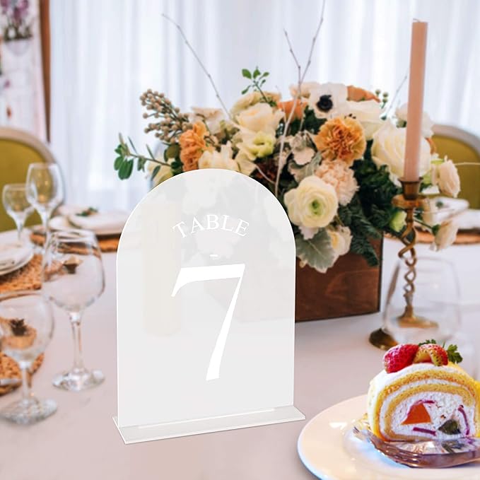 JOYIT Frosted Arch Wedding Table Numbers 1-30 with Stands - 5" X 7" Acrylic Sign Table Number Holders, Perfect for Wedding Receptions, Parties, Anniversaries, and Events