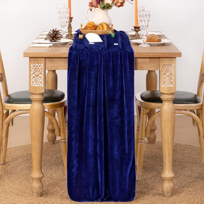 MLMC 2 Pack Royal Blue Velvet Table Runner 10ft Glossy Luxury Velvet Cotton Table Runner 20x120 Inches Wedding Runner for Bridal Shower Birthday Party Decor