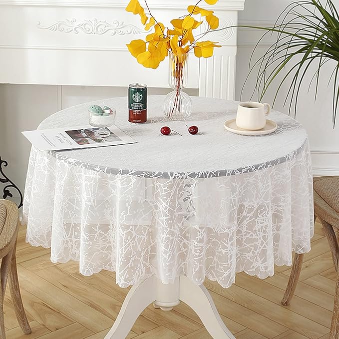 Jeloris Round Lace Tablecloth with Elegant Scalloped Bottom for Any Special Event Such as Wedding, Birthday Party, Baby Shower, Anniversary (48 inch, Style 3)