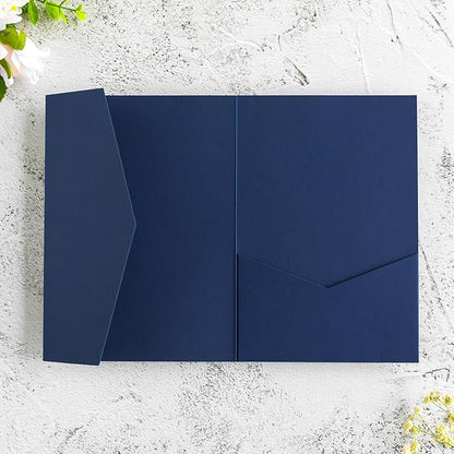 20 PCS Navy Blue Tri-fold Laser Cut Wedding Invitation Pockets for 5x7 Wedding Cards Bridal Shower Engagement Quinceanera Invitation