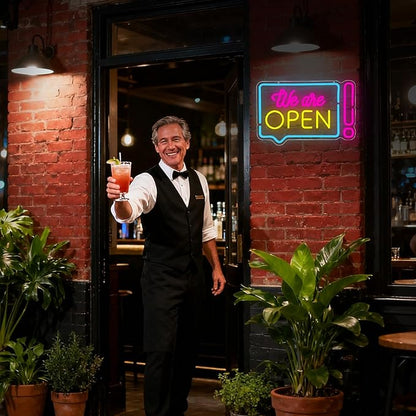 Open Neon Sign for Business, We Are Open Led Neon Light Signs for Store Shop Bar Café Restaurant Wall Decor Bright Advertisement Sign for Window Dimmable USB Powered(16.9"*11.2")