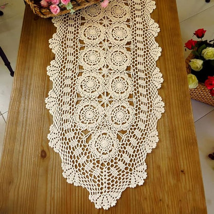 Cotton Handmade Crochet lace Table Runners Oval Tablecloth Doilies Doily Table Dresser Scarf Décor,15x35 inch,Beige