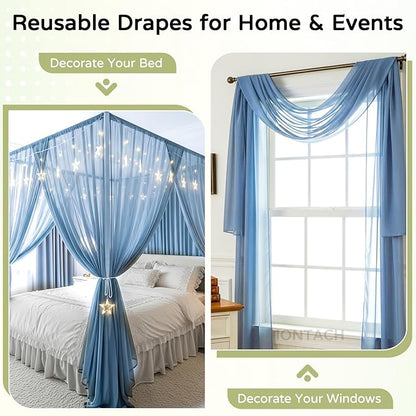 Wedding Arch Draping Fabric 29" x 19Ft Sheer Drapes for Backdrop Wedding Ceremony Reception Ceiling Decor Curtain Baby Bridal Shower Decoration (Dusty Blue, 3 Panels)