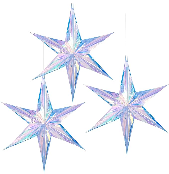 Dazzling Colorful Hexagonal Star Decoration Hanging Decorative Folding Rainbow Shine Party Ornaments for Christmas Tree Winter Party Birthday Wedding Frozen Theme Decoration
