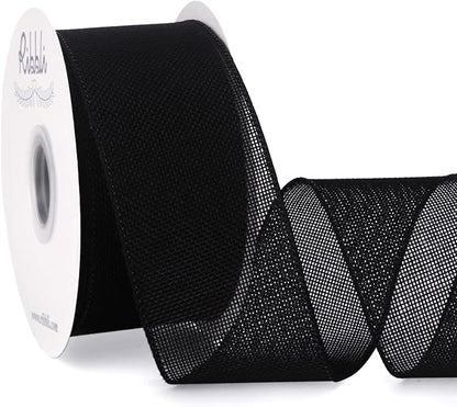 Ribbli Black Burlap Wired Ribbon, 2-1/2” Inch x Continuous 20 Yard, Black Wired Ribbon for Wreaths,Big Bows,Tree Decoration,Outdoor Decoration