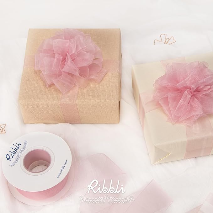 Ribbli Rose Pink Organza Ribbon,1/2 Inches x Continuous 50 Yard,Pink Sheer Ribbon for Gift Wrapping,Cookie Wrapping,Wedding Decoration,All Crafting and Sewing