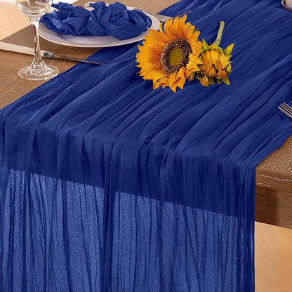 Royal Blue Cheesecloth Table Runner Blue Fall Table Runners Boho Gauze 120 Inches Fall Table Decorations for Thanksgiving Weddings Bridal Baby Shower Birthday Parties Decor