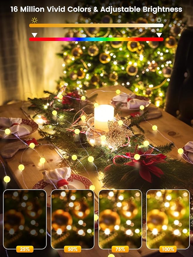 Smart Color Changing Halloween Lights, 33FT 66LED App Control RGB Globe String Light with Remote & Timer, Music Sync Twinkle Christmas Tree Light Waterproof Indoor Outdoor Halloween Decorations